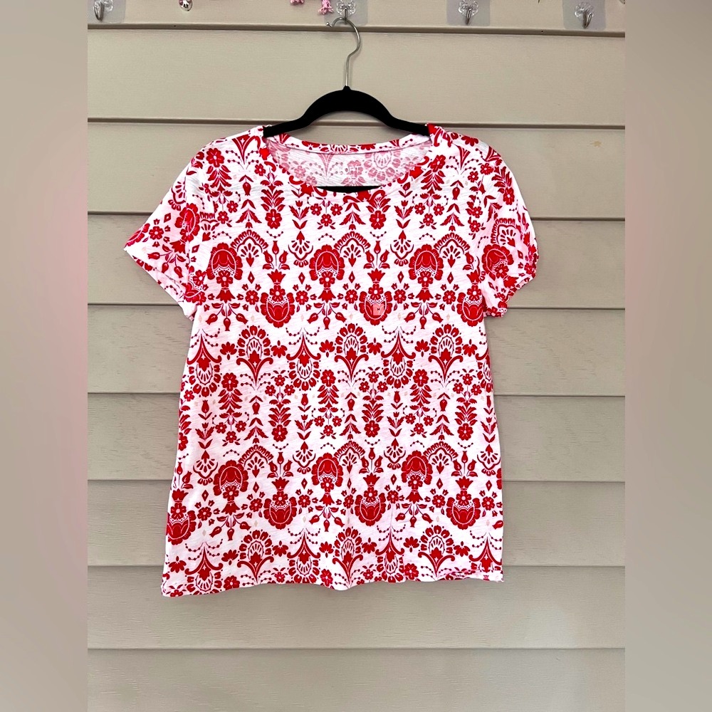 LOFT Red and White Patterned Women's cotton Top - Picture 1 of 5